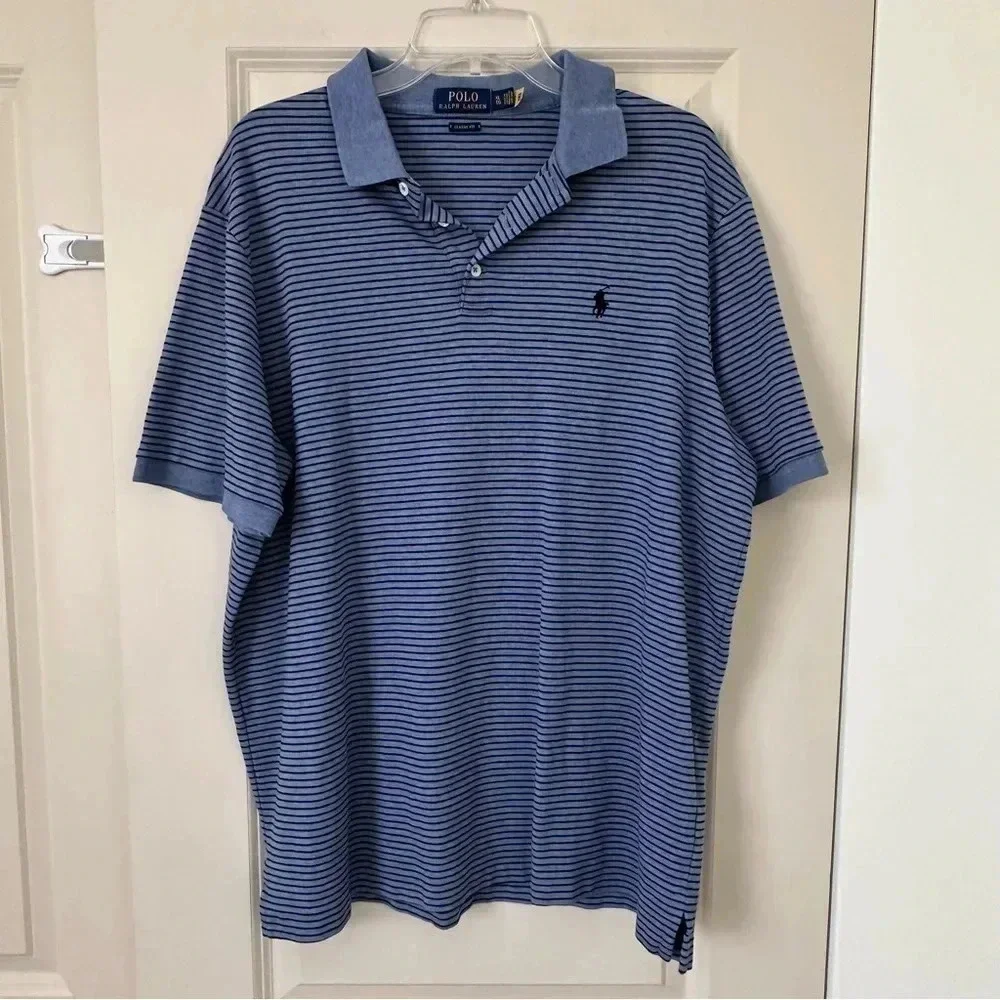 Polo Ralph Lauren Classic Fit Soft Cotton Striped‎ Polo Shirt, Blue/Navy, XL